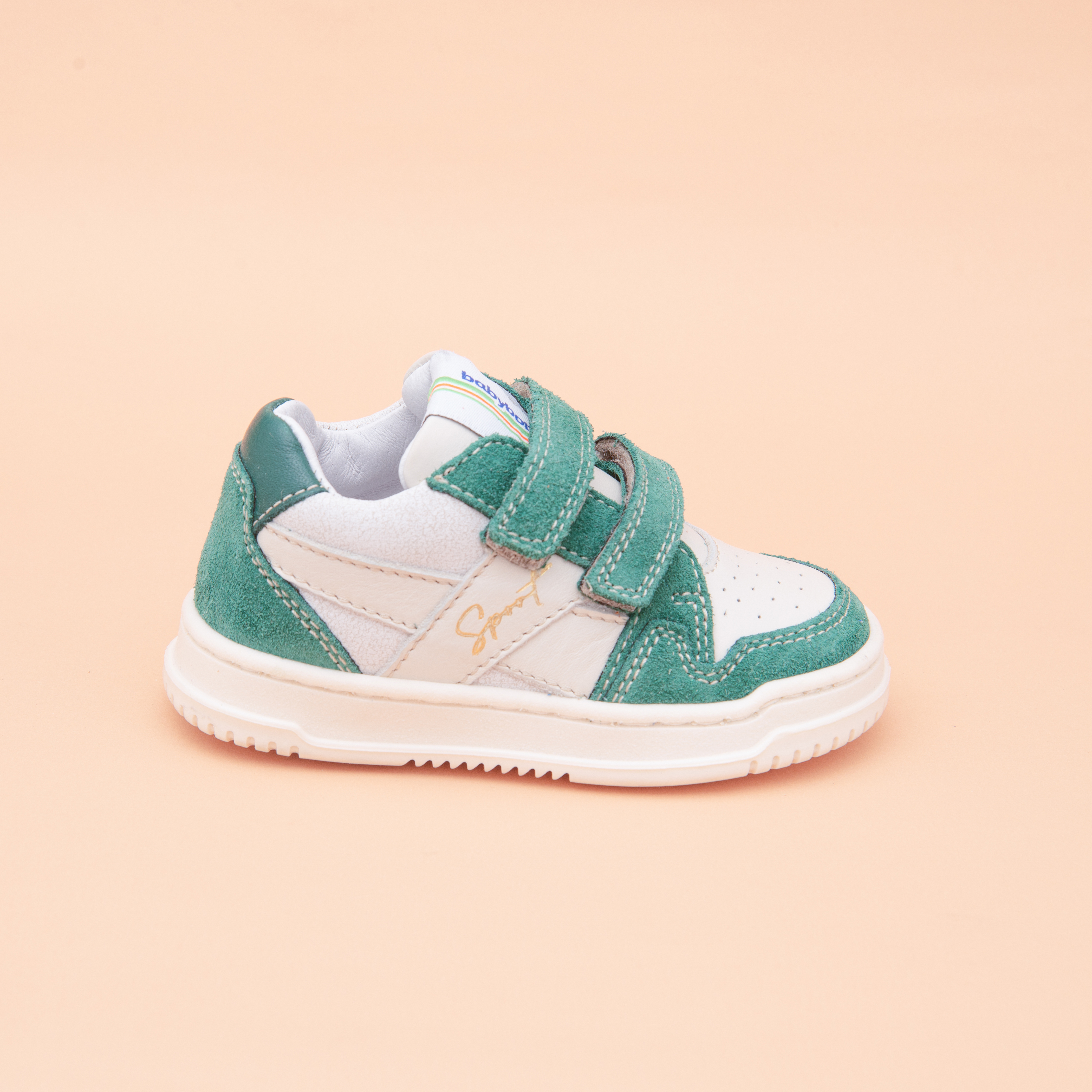 ALES VELCRO-CUIR BLANC / VERT (607-261)
