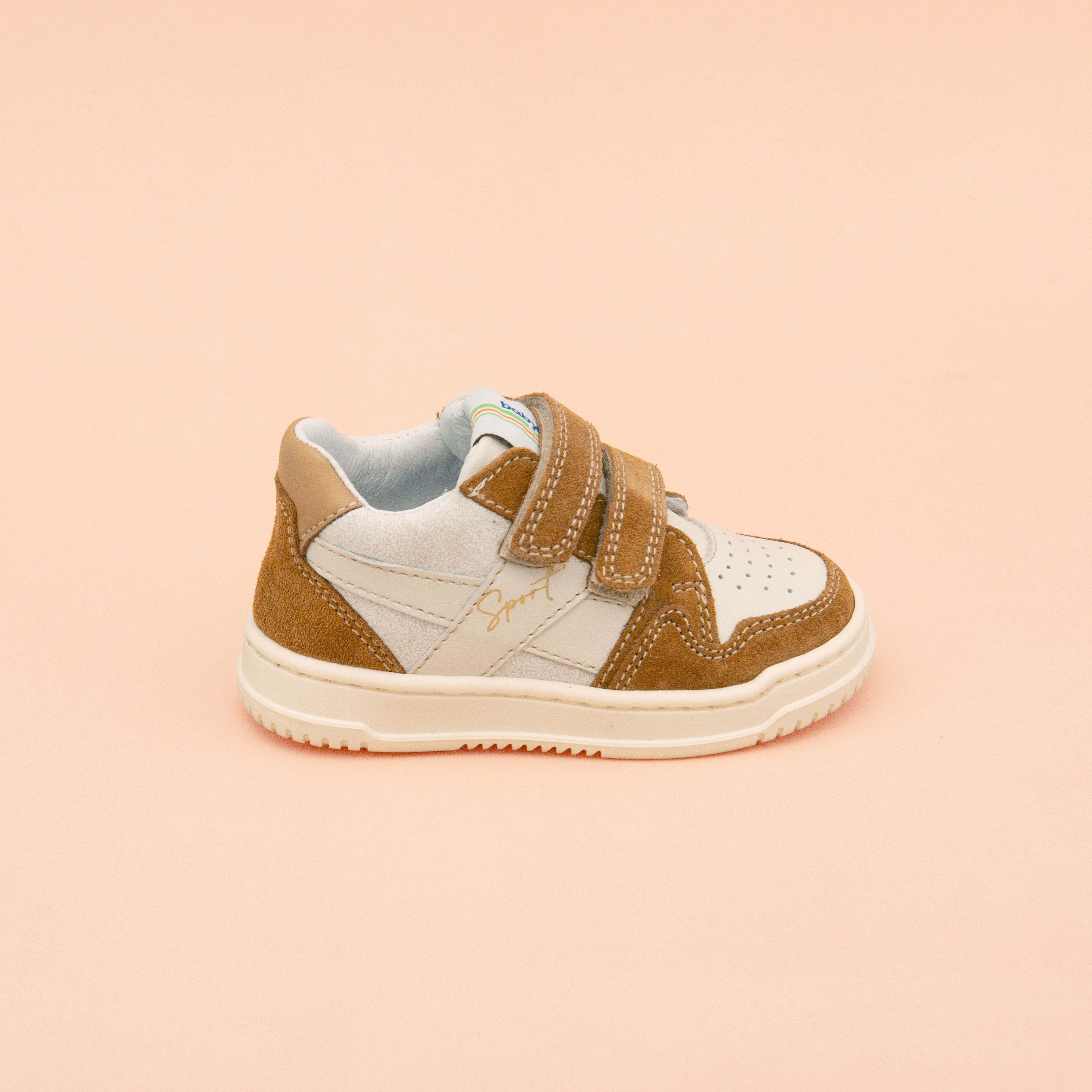 ALES VELCRO-CUIR BLANC / COGNAC (608-261)