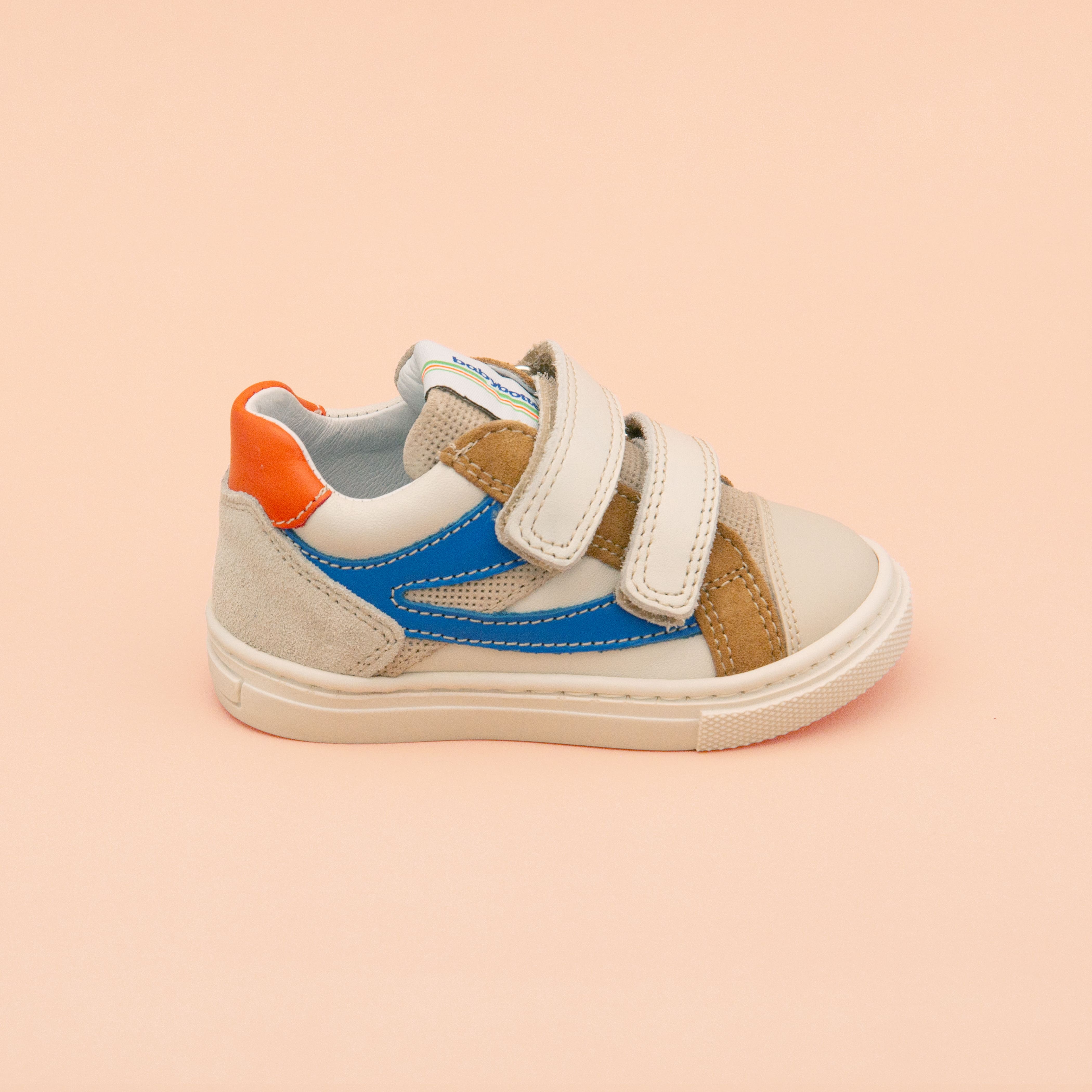 AREZZO VELCRO-CUIR BLANC CASSE / BLEU (611-261)