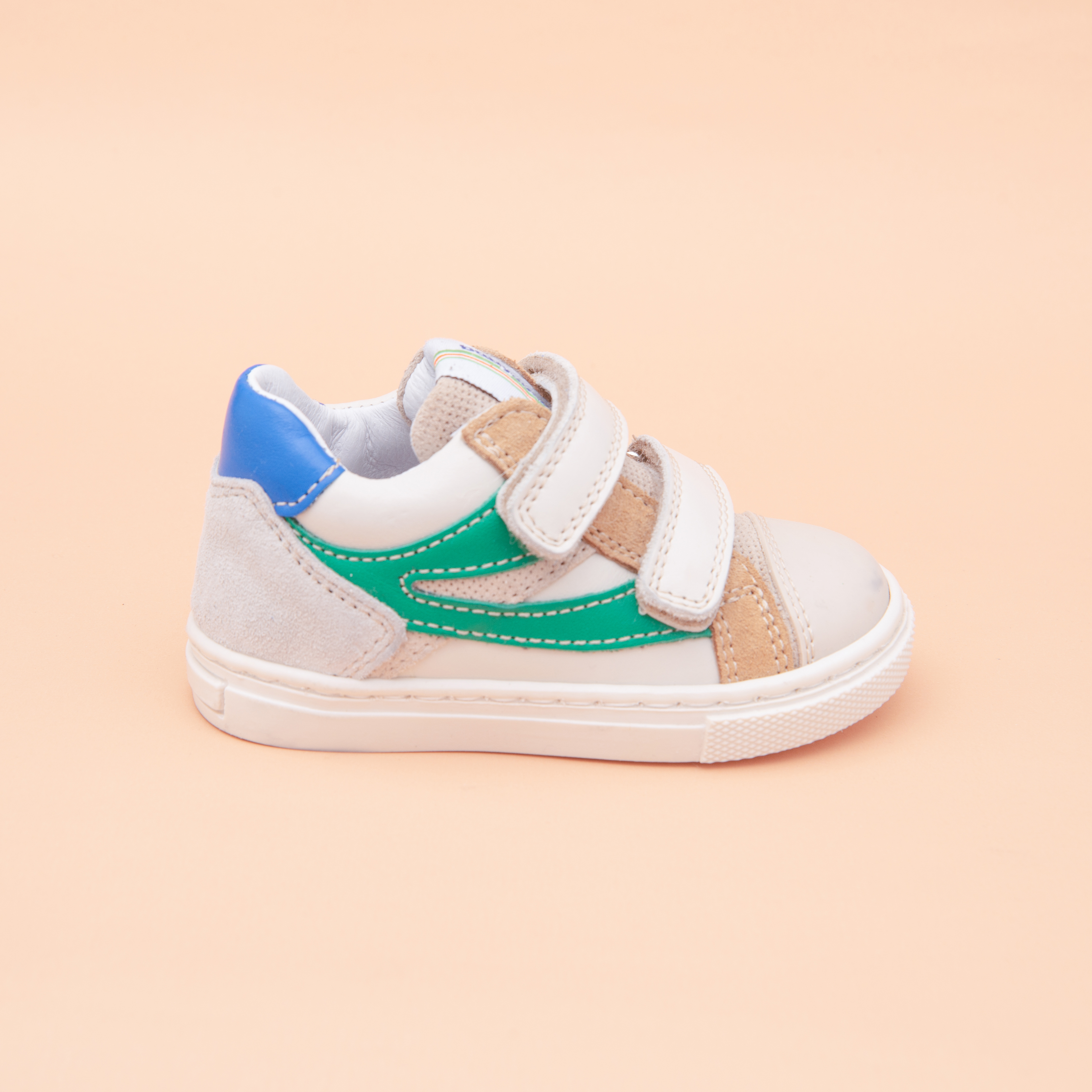 AREZZO VELCRO-CUIR BLANC CASSE / VERT (612-261)