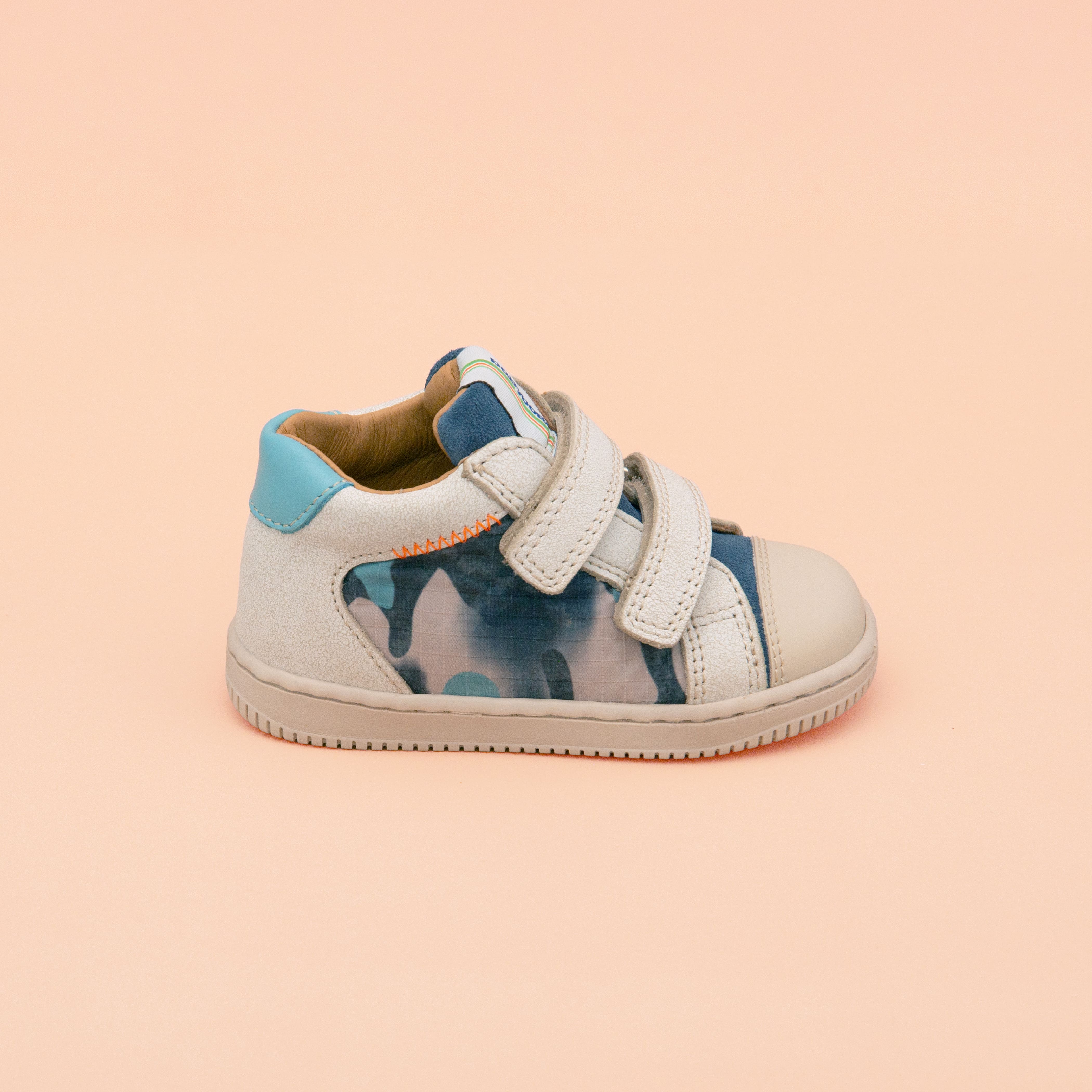 FRED VELCRO-CUIR BLANC CASSE (415-261)